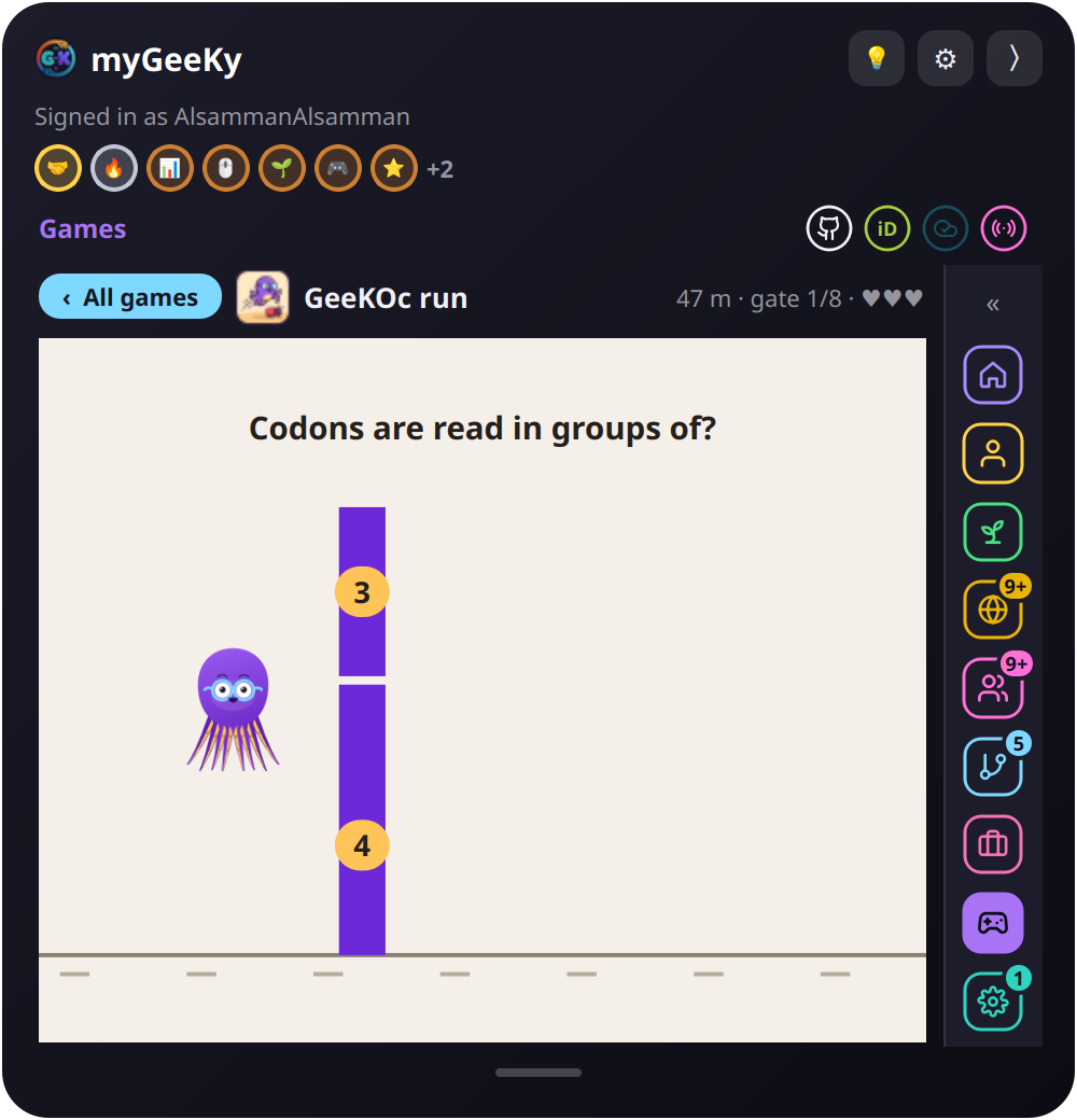 GeeKOc run: GeeKOc jumping before a gate that asks a question
