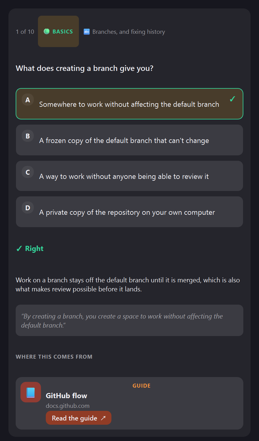 A quiz question, answered: why that answer is right, and the source it came from